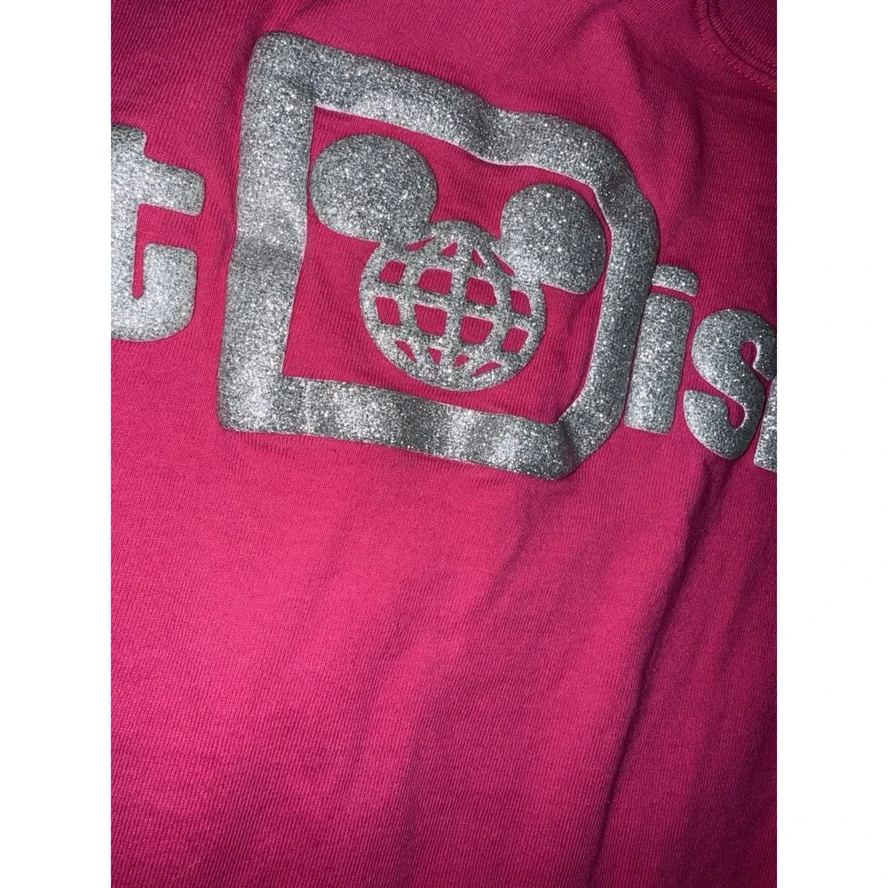 Disney Parks Walt Disney World Spirit Jersey Shirt Hot Pink Silver Glitter sz M - Picture 5 of 10